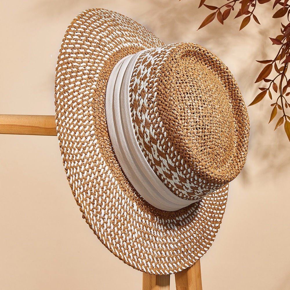 Stylish Straw Sun Hat with White Band (Paper)